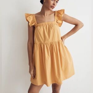 Madewell Flutter-Sleeve Square-Neck Mini Dress yellow 47589